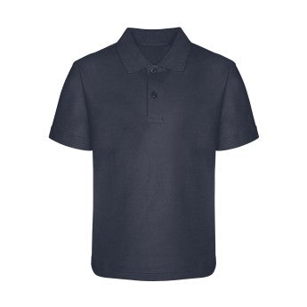 Navy blue polo shirt on a white background
